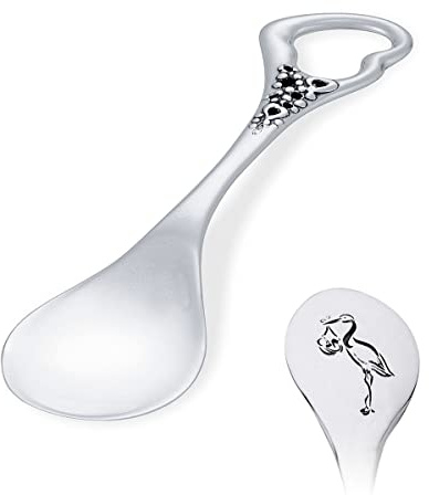 AMBEDORA Cucchiaio piccolo in argento sterling con incisione, regalo per battesimo o nascita di un bambino
