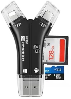SD Card Reader for iPhone/ipad/Android/Mac/Computer/Camera, 4 in1 Micro SD Card Reader Trail Camera Viewer, Portable Memory Card Reader SDCard Adapter for SD & TF Cards (Black)