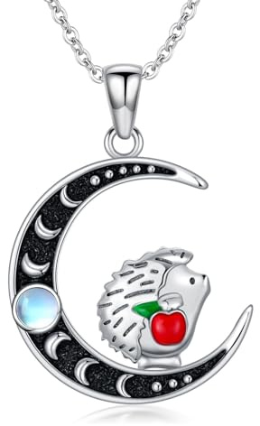Flpruy Mond Kette Black Cat/Panda/Hochlandrind/Axolotl/Pinguin/Kaninchen/Igel FuchHalskette 925 Sterling Silber Tier Schmuck Geschenk für Frauen Mädchen