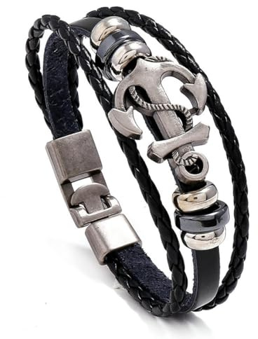 fycouyee Mehrschichtiges gewebtes Boot Anker Leder Armband Mode Vintage Männer und Frauen