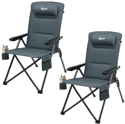 Portal Campingstuhl Faltbar Rückenverstellbar in 3 Positionen 160 KG | Hohe Lehne Camping Anglerstuhl Klappstuhl Gartenstuhl Liegestuhl Alu für Garten Balkon Picknick