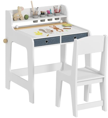 AIYAPLAY Kids Desk and Chair Set for Children Aged 3-8 with Hutch & Drawers | Art Table and Chair Set, Gift, Student Study Writing Table, Home School Bedroom Playroom