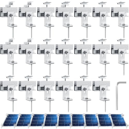 Otoolling Lot de 20 supports de montage pour panneau solaire de 1 à 9 pièces réglables en alliage d'aluminium - Support de toit photovoltaïque plat pour ardoise, carrelage, ciment, bois, toit en étain