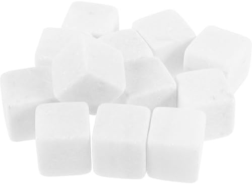 VICASKY Set 12 Pietre da Whisky in Marmo 2X2X2 CM Cubetti di Ghiaccio Riutilizzabili per Bevande Rinfrescanti Pietre da Vino per Bar Casa Ufficio Regalo per Amanti del Whisky