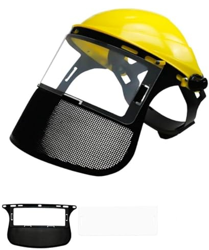 Protector facial desbrozadora, casco de seguridad para motosierra, casco protector para desbrozadora, pantalla de protección facial para recortadora y brushcutting(1 máscara adicional） (Amarillo)