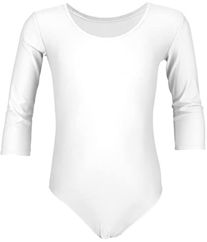 Aquarti Mädchen Ballett Trikot 3/4 Arm Gymnastik Ballettanzug, Farbe: Weiß, Größe: 134