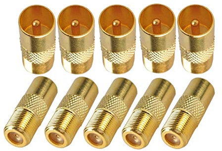 OxoxO Female Socket to PAL Male Plug RF Coaxial Adapter Connector Compatible with Coaxial Cable DR Radios Television RG-59/RG-6 Samsung TV DVD Player Projector Converter Box RTL SDR/TV Sticks (10pcs)