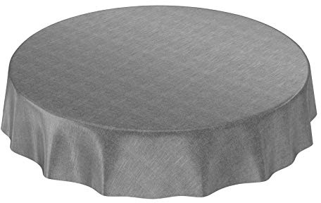 ANRO Wachstuchtischdecke Wachstuch Wachstischdecke Tischdecke Wachstuchdecke Anthrazit Leinenoptik Rund 100cm eingefasst