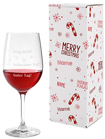 Herz & Heim® Leonardo Weinglas XL 610 ml - Guter Tag - Schlechter Tag - Frag nicht! - das Stimmungsglas als lustige Geschenkidee 2 - inkl. Gratis personalisierter Weihnachtsverpackung Zuckerstangen