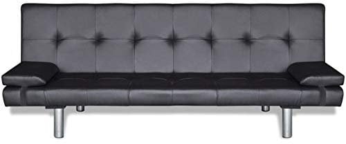 Tidyard Kunstleder Schlafsofa mit Bettkasten, Schlafcouch mit Schlaffunktion, Sofa mit Zwei Kissen Verstellbar, Schwarz/Cremeweiß Optional,168 x 82 cm (L x B)