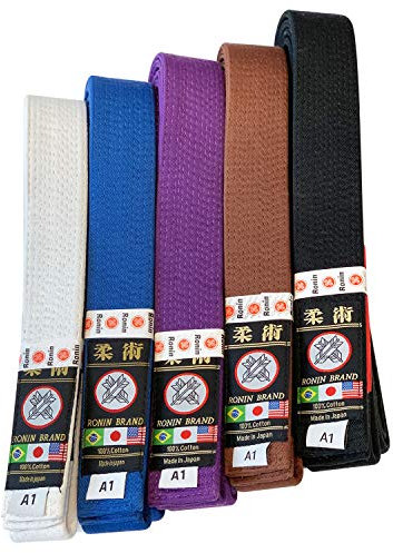 BJJ Gürtel von Ronin - Jiu Jitsu Farbenfroher Japanischer Baumwollgürtel Dicke und feste 4,5cm Kampfsportgürtel in Weiß, Blau, Lila, Braun, Schwarz 12 Reihen Steppung Sportler Gürtel, weiß, A4