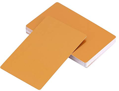 Nikou 50 Stück Blanko-Visitenkarten, 0,22 mm Aluminium Gravierte Visitenkarte Blanko Karte, Beeindruckende Rohlinge für DIY Geschenke Promotion Büro VIP-Mitgliedskarten (Gelb)