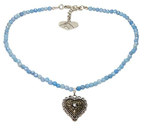 Alpenflüstern Perlen-Trachtenkette Trachtenherz - nostalgischer Damen-Trachtenschmuck mit Strass-Herz Bicolor-Farben, Filigrane Dirndlkette hell-blau DHK184