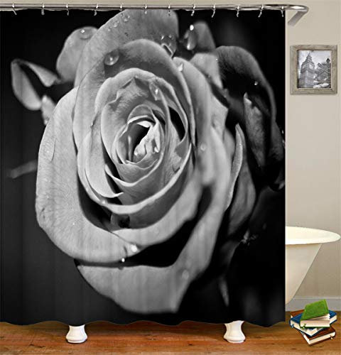 FANSU Tende da Doccia Antimuffa Impermeabile, Moderne 3D Shabby Stampato Poliestere Resistente Tessuto Lavabile Tenda della Vasca da Bagno con 12 Ganci (180x180cm,Rosa Grigia)