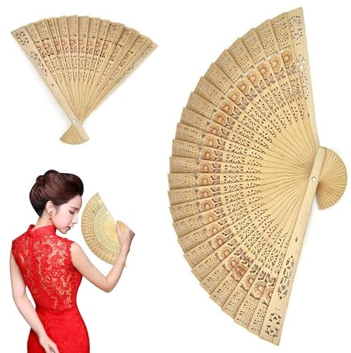 plastific - Wooden Bamboo Hand-Held Fans for Weddings Hand Folding Held Fan Wood Folding Hand Fan, Ornament Chinese Fan for Wedding Hand Fans for Weddings Decor Home Birthdays Gifts - DIY Decoration