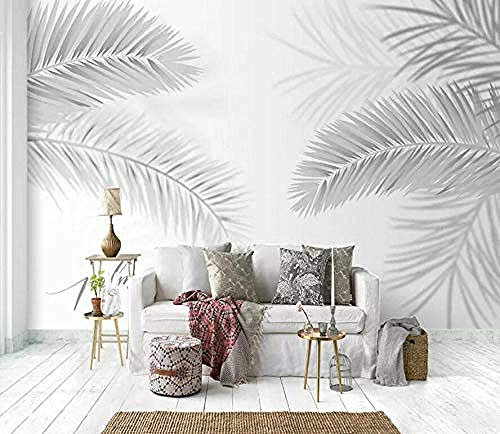 Modernos murales de pared en blanco y negro con planta de hoja de coco y palmera Pared Pintado Papel tapiz 3D Decoración dormitorio Fotomural de estar sala sofá mural-350cm×256cm