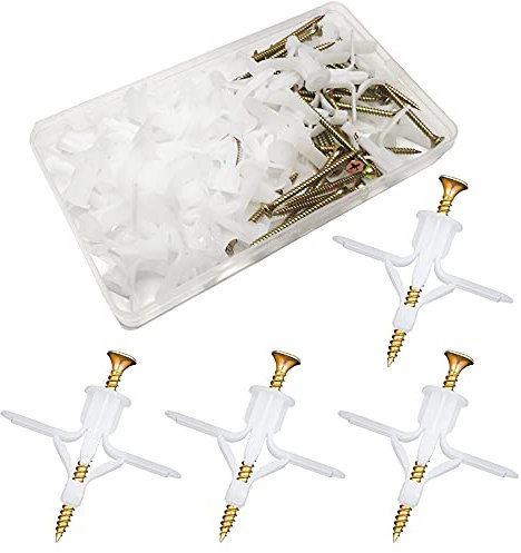 Tacos de Yeso Autoperforante, CTRICALVER Tacos Para Placas de Yeso, Incluye Tornillos,para Pared de Yeso Anclaje de Tubo de Expansión,Tacos para pladur,(blanco, 50 pcs)