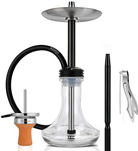 Kitosun Rano - Juego completo de cachimba de acero inoxidable con manguera de arcilla, mango de pinzas y válvula de purga oculta, excepto sabores de shisha o carbones
