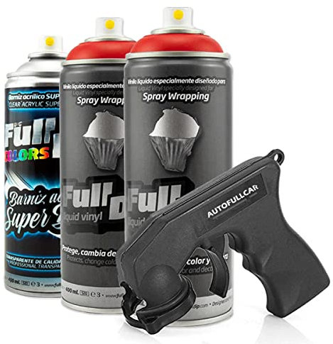 AutoFullCar - Pack 3 Spray Full Dip FULLDIP 2 Sprays Color a elegir + 1 Spray Barniz Brillo de Acabado Resistente (Rojo)