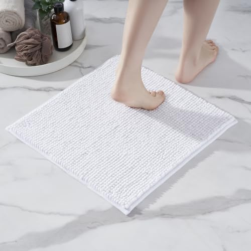 Decomira Badematte rutschfest | Als Badteppich Set kombinierbar | Badezimmer-Teppich Bad-Vorleger waschbar aus Chenille | Duschvorleger für Dusche, Badewannen, WC Vorleger | Weiss - 45x45 cm