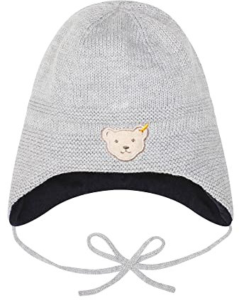 Steiff Unisex Baby Bommel Beanie-Mütze, Soft Grey Melange, 43