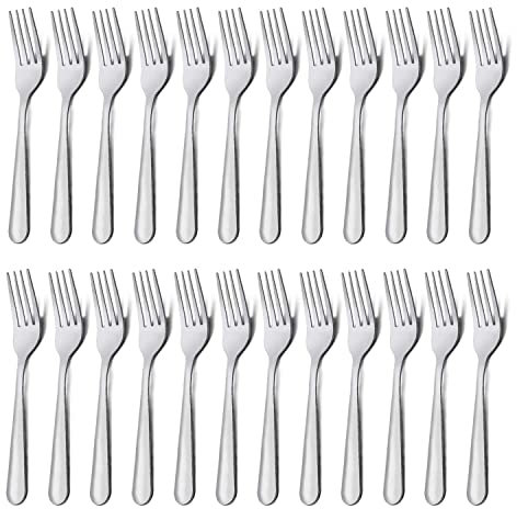24-teiliges Tafelgabel-Set (18 cm), Unokit silberfarbene Edelstahl-Gabeln, Besteckgabeln für Zuhause, Küche oder Restaurant, hochglanzpoliert, spülmaschinenfest