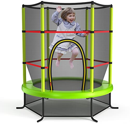 GYMAX Ø165 cm Gartentrampolin mit Sicherheitsnetz & Randabdeckung, Fitnesstrampolin, Kindertrampolin für Kinder ab 3 Jahren (Grün)