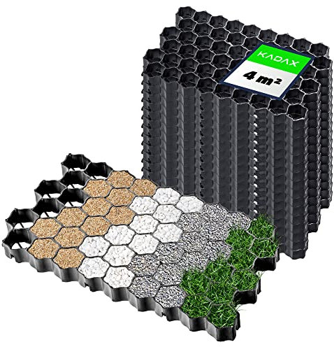 KADAX Paddockplatten aus Kunststoff, 60x40cm, 4 m², 2 Farben, Belastbarkeit bis zu 1000 t, Rasengitter mit Antirutschnoppen, Rasenwaben, Rasengitterplatten (Schwarz, Rechteckig, 16 Stück)