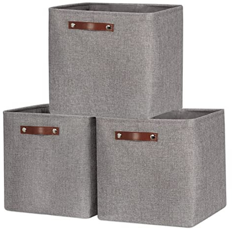 OUTBROS Faltbare Aufbewahrungskörbe mit Griffen, Verdicktes Stoff Aufbewahrungsbox 3er Set, Boxen Aufbewahrung für Schrank, Regale, Schlafzimmer, 30x30x30cm, Grau