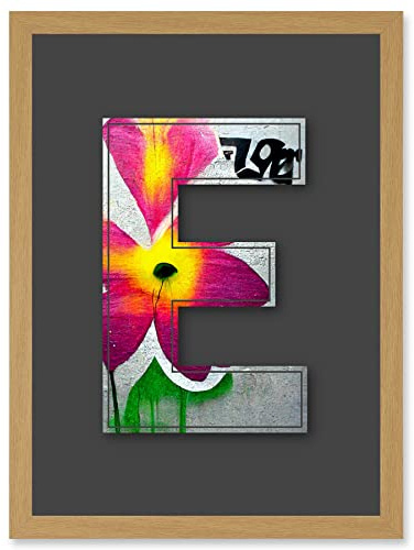 Wee Blue Coo Letter E Abstract Flower Grey Decorative Graffiti Mural Alphabet Initial Stencil Artwork Framed Wall Art Print A4