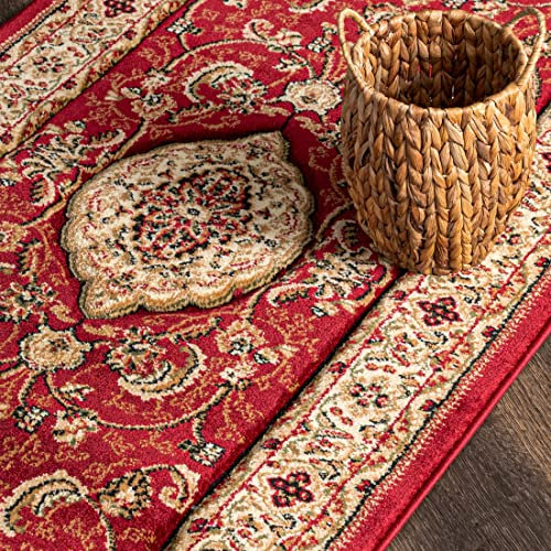 Mazovia Teppich Läufer Flur - Orientalisch Teppichläufer - Kurzflor Flurläufer für Vorzimmer, Schlafzimmer, Küche - ÖKO-TEX Zertifiziert - Meterware Rot - 80 x 300 cm
