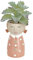 Baroni Home Vaso in Ceramica con Piantina Finta Design Volto, Soprammobile Moderno Dipinto a Mano, Vaso Decorativo da Interno e da Esterno, Vestito Rosa a Pois, 8x7,5x13 cm