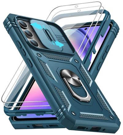 LeYi Hülle für Samsung Galaxy A54 5G Objektivschutz Handyhülle & 2 Glasfolie Schutzglas, Hybrid Kammeraabdeckung Schutzhülle Outdoor Ringhalterung Cover Kratzfest Halter Handy Hüllen für A 54 5G Blau