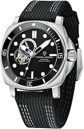 Pagani Design PD1736 Men's Automatic Watches Tourbillon Fashion Men Mechanical Wristwatches Skeleton Dial Analog Digital dial Casual NH39A Movement (Black)