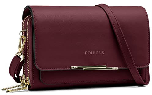 Roulens Klein Handy Umhängetasche,Damen Kleine Umhängetasche,PU Leder Crossbody Schultertasche Reisepass Handytasche mit Kartenschlitz Verstellbar Abnehmbar Schultergurt