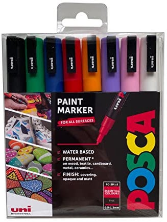 Posca PC-3M Lot de 8 feutres de peinture acrylique Marqueurs permanents opaques pour adultes et enfants Idéal sur tissu, graffiti, aquarelle, contour, dessin, fenêtre et art sur verre