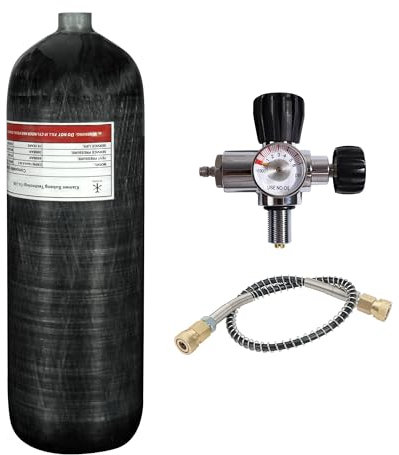 TUXING 4500psi Carbonfaser-Lufttank 6,8 l, PCP-Paintball-Druckluftsystem mit Ventilregler-Messgerät für PCP-Luftgewehre, Tauchgeräte