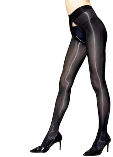 HTRUIYATY Collants Femme Brillants Fermetures Éclair Collant Huileux 8 Deniers Sexy Sans Couture Collant Infilable Femme