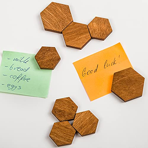 Kühlschrankmagnete aus Holz, dekorative Magnete, Büromagnete, sechseckige Kühlschrankmagnete, Braun Standardgröße (12 Stück)