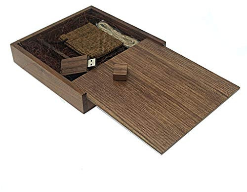 Desuerte Juego de regalo de madera de nogal USB 2.0. Memoria flash de 16 GB con elegante caja de nogal y toque personalizado. Perfecto para bodas, vacaciones, regalos bien pensados