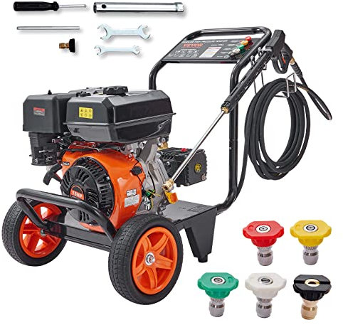 VEVOR Lavadora a presión de gas, 4400 PSI 4,0 GPM, Lavadora a presión de gas con bomba de cobre, pistola rociadora y varilla de extensión, 5 boquillas de conexión rápida, para limpieza de automóviles