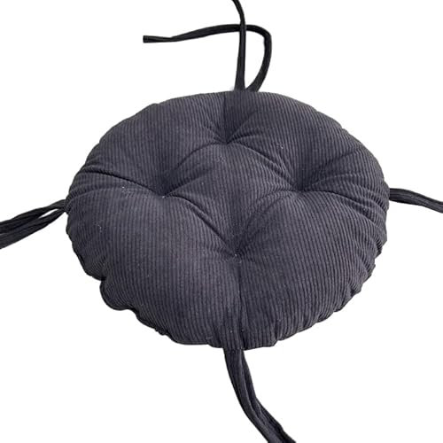 Premium Runde Hocker Sitzkissen, 6cm Dicken Sitzauflage Kord Stuhl Kissen rutschfest Stuhl Pads Mit Krawatten Super Weiches Kissen Pad (Durchmesser:30cm(12inch), Schwarz)