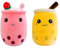 SPIRTUDE 2Pcs Bubble Tea Kuscheltier Strawberry Plüsch Gefüllte Bubble plüschtier Cartoon Milch Tee Tasse Squishy Kissen 24cm (Pineapple+Strawberry Plush)