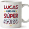 MUGFFINS Tazas Personalizadas para AMIGO - En Español - Eres Súper - 11 oz / 330 ml - Regalo personalizable original y divertido