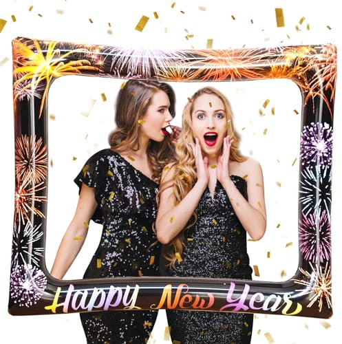 LMSHOWOWO Silvester Deko 2025, Bunt Neujahr Aufblasbarer Fotorahmen, Silvester Aufblasbarer Bilderrahmen, Silvester Selfie Rahmen, für Neujahr Weihnachten Geburtstag Party Deko