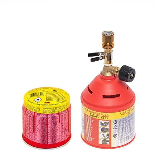 ROTHENBERGER Industrial Bunsenbrenner inkl. 1x C200 Supergas Stechgaskartusche | Laborbrenner | Gasbrenner | Flammentemperatur: 900 °C