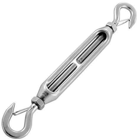 Open Body Turnbuckle - M12 - Hook to Hook with Safety Catch - 316 Stainless - A4 (Marine Grade) Stainless - 1 Pack