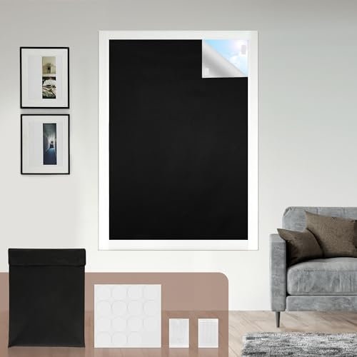 HOMEDEMO zuschneidbar Verdunkelungsrollo (200cm x 145cm, schwarz) 100% lichtundurchlässig mit Klettverschluss, Sonnenschutz, Verdunkelungsfolie Blackout
