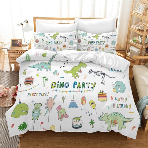 Leleyouzer Dino Bed Linen Set, 3D Dinosaur Bed Linen for Boys Children, Soft Microfibre Children's Duvet Cover with Zip and 2 Pillowcases 50 x 75 cm (Dino 1, 220 x 240 cm)