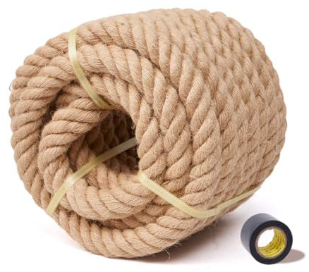 BRETANGME Juteseil (3,8 cm x 29,9 m), natürliches Jute-Hanfseil, dickes Seil, Mehrzweck-Seil, für Innen- und Außenbereich, Handwerk, Gartenarbeit, handgefertigt, DIY, nautisches Klettern, Fitness,